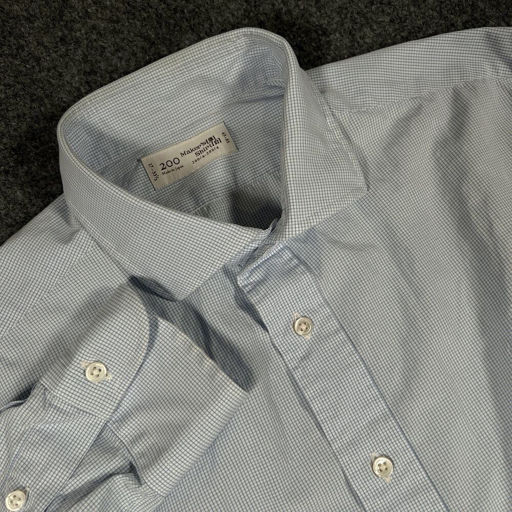 Kamakura Makers Shirt Mens 17 -33.5 Blue Check Button Up Made in Japan